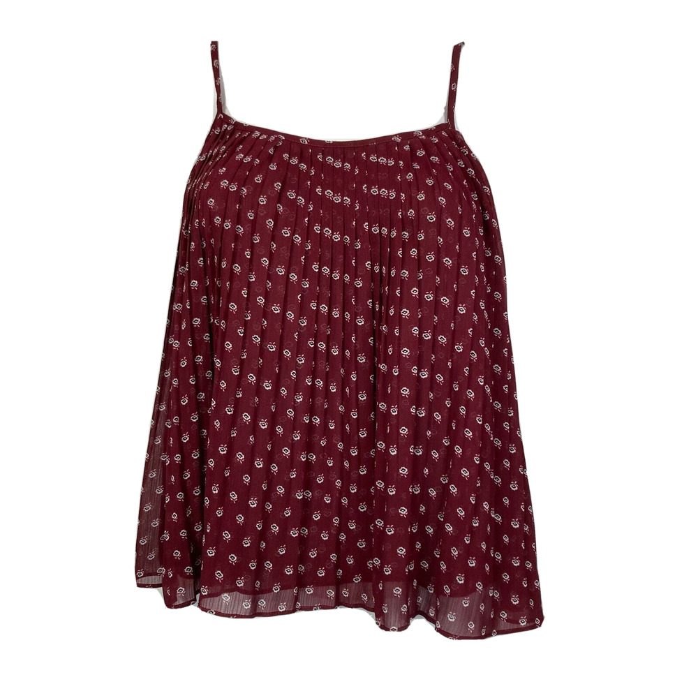 Abercrombie & Fitch Tank Womens XS Burgundy Floral Chiffon Pleated Tie Top